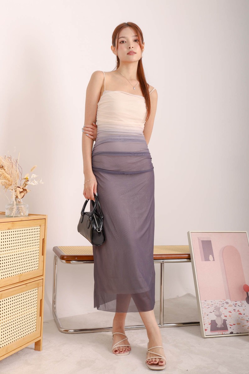 BACKORDERS: Valentine Ruched Ombre Dress in Cream