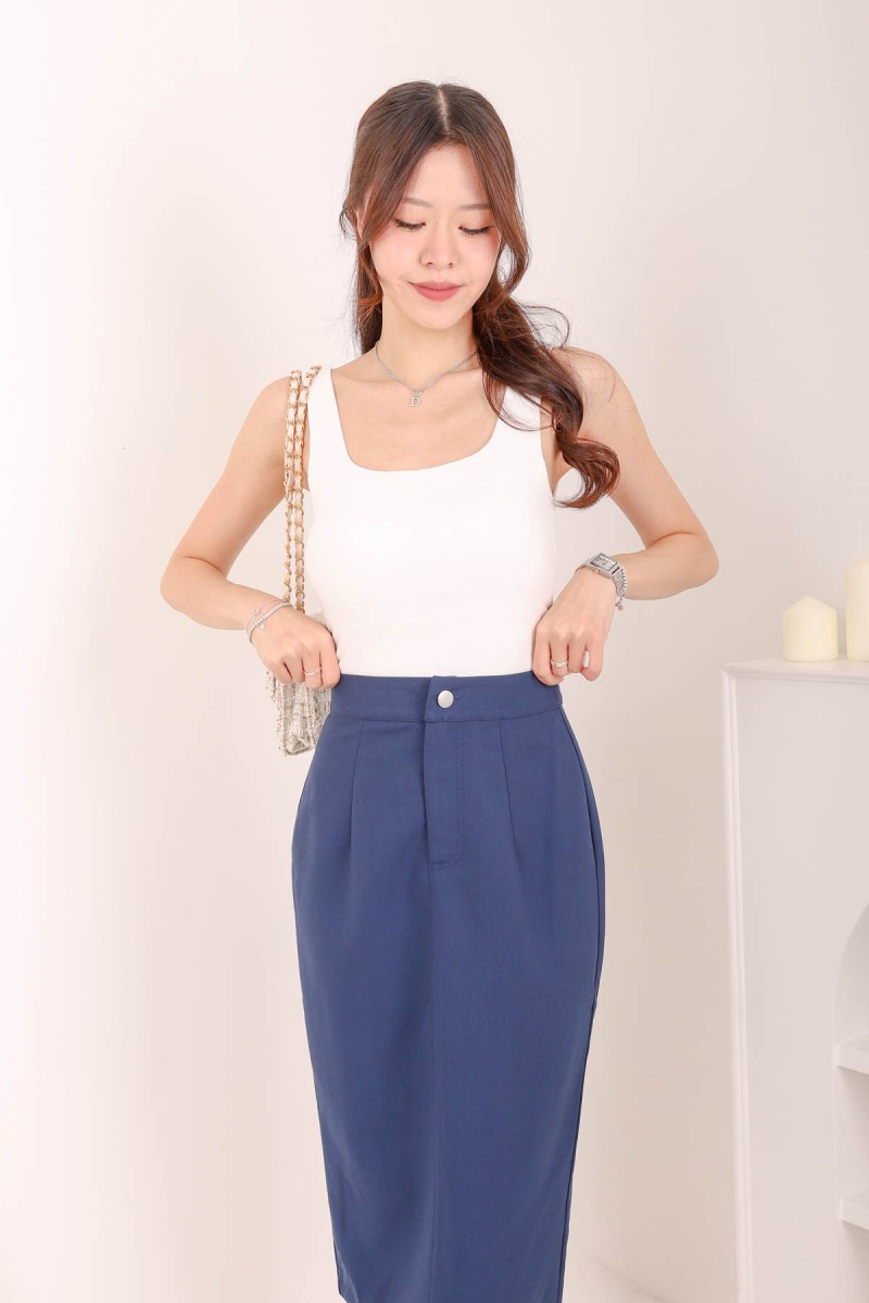 Sena Button Midi Skirt in Navy