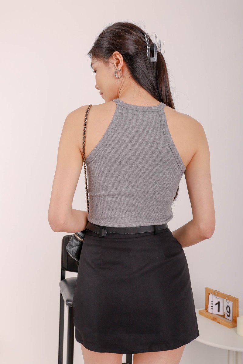 Rise Ribbed Halter Padded Top in Slate