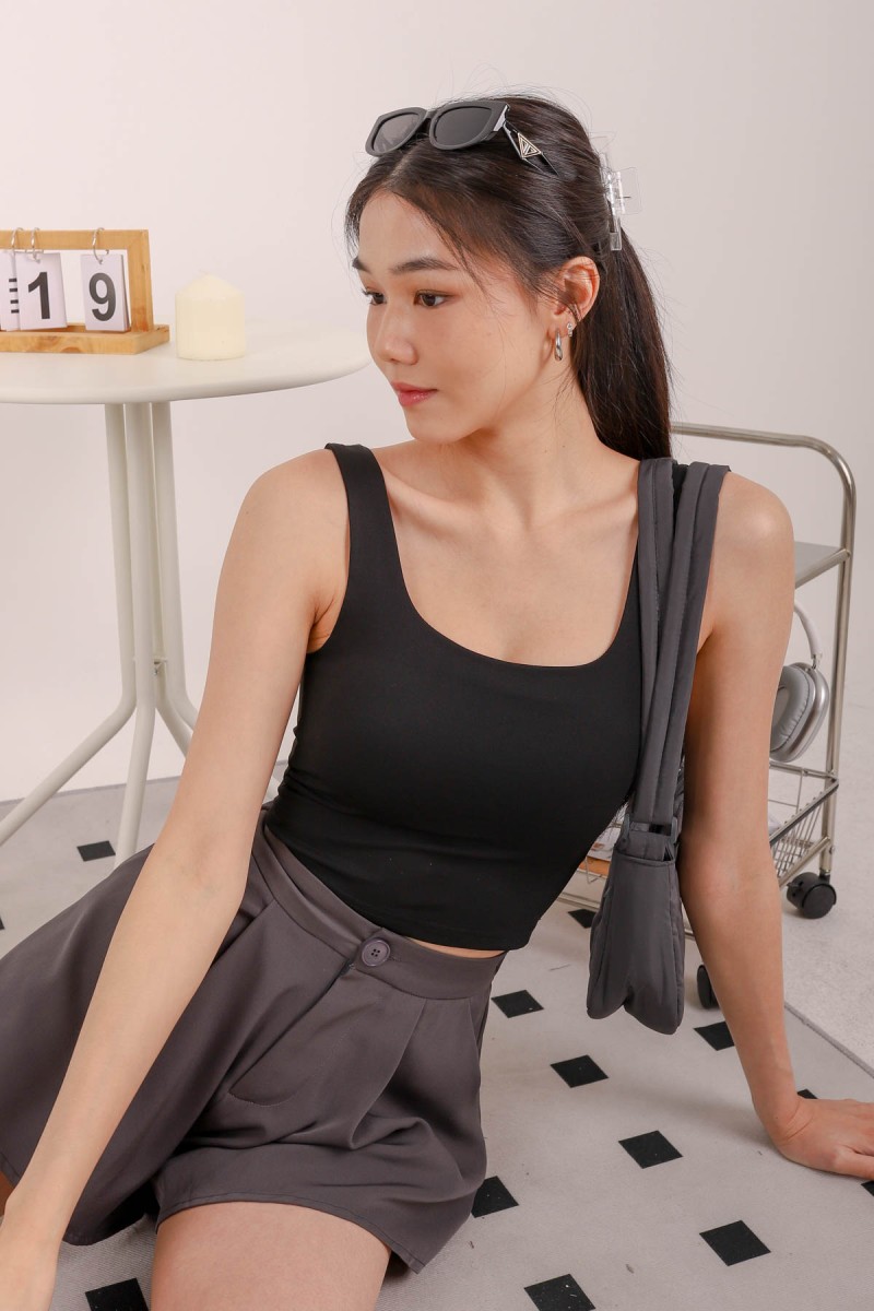 Icon Square Neck Padded Top in Black