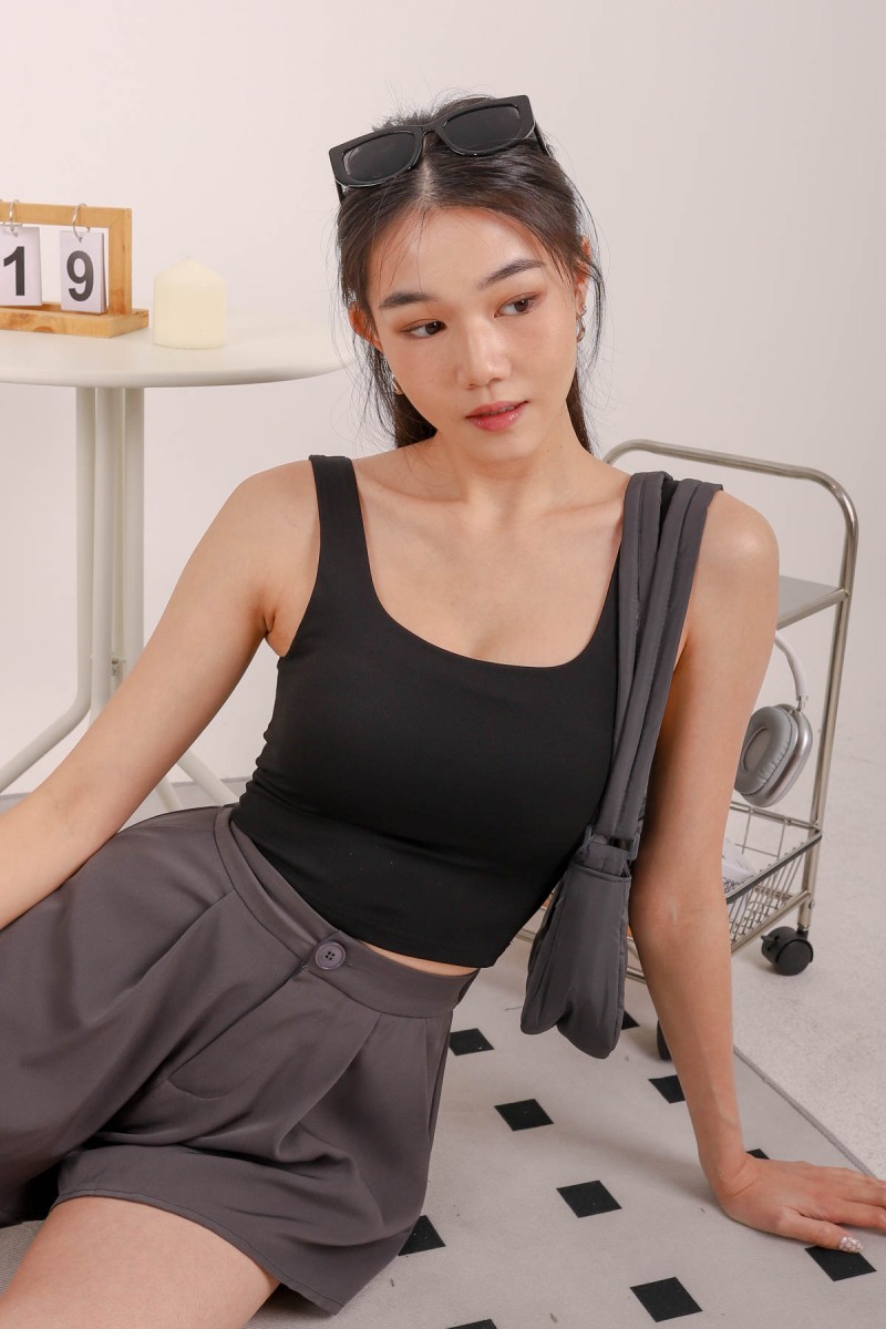RESTOCK4: Icon Square Neck Padded Top in Black