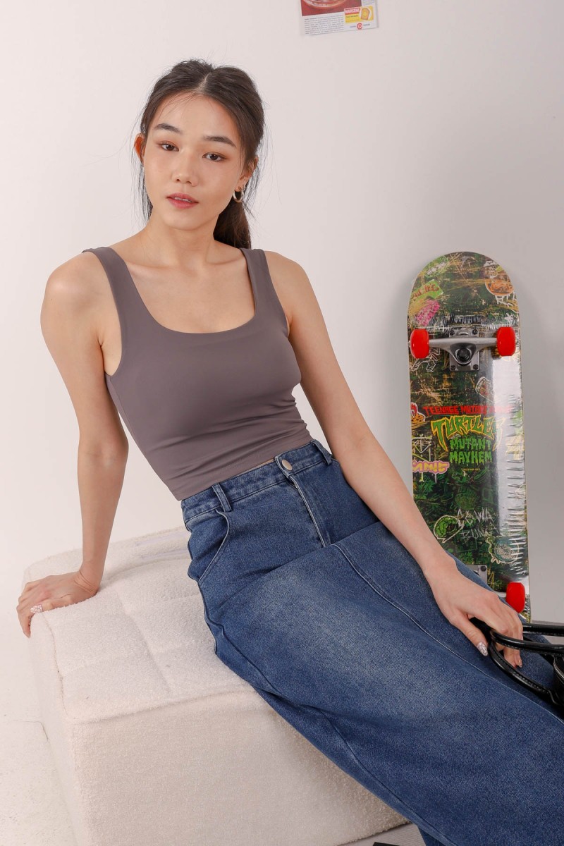 RESTOCK: Icon Square Neck Padded Top in Dark Grey