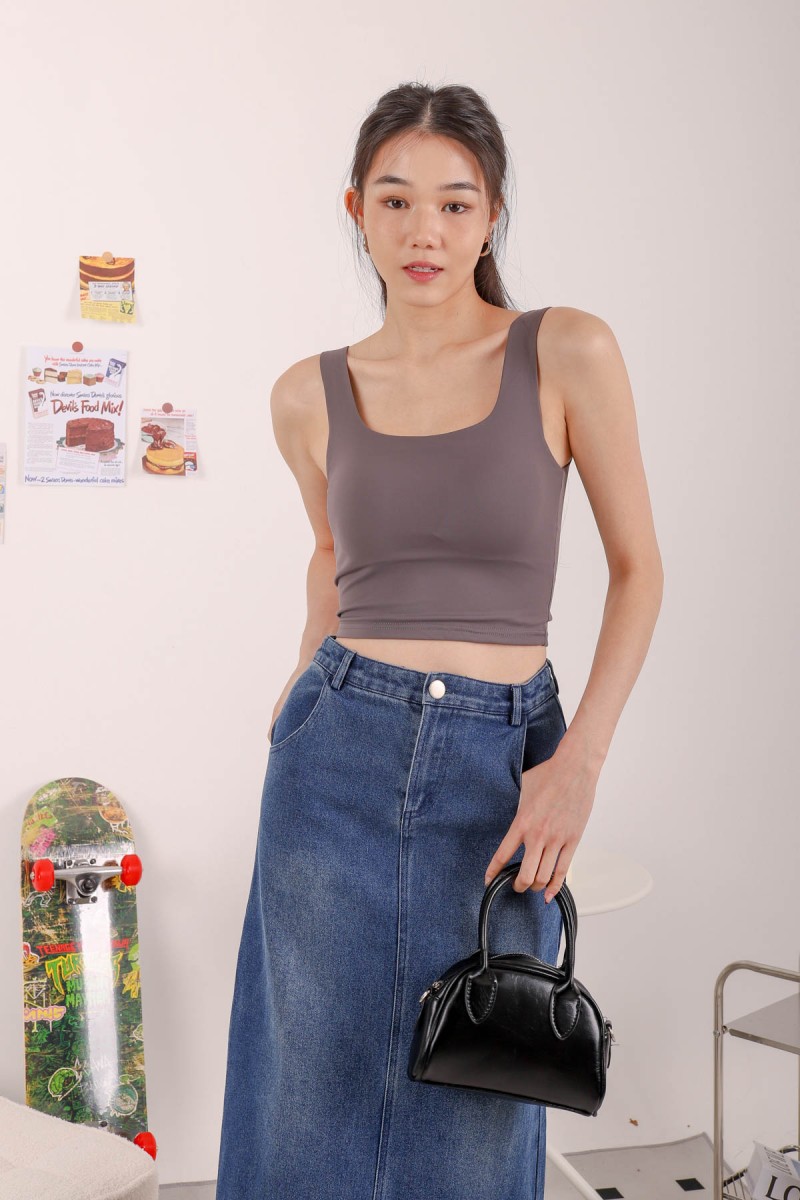 RESTOCK: Icon Square Neck Padded Top in Dark Grey