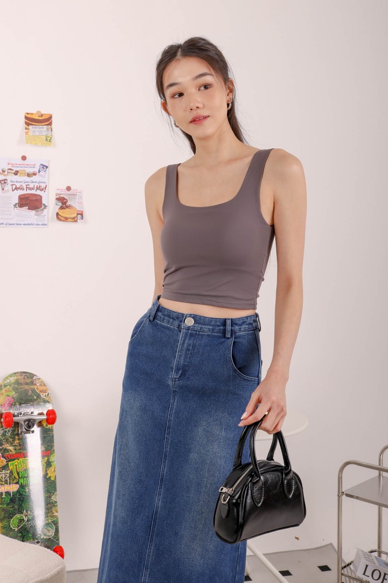 RESTOCK: Icon Square Neck Padded Top in Dark Grey