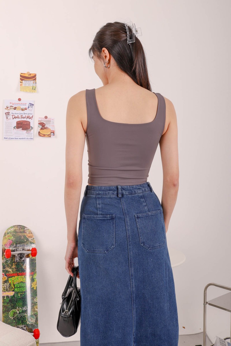 RESTOCK: Icon Square Neck Padded Top in Dark Grey