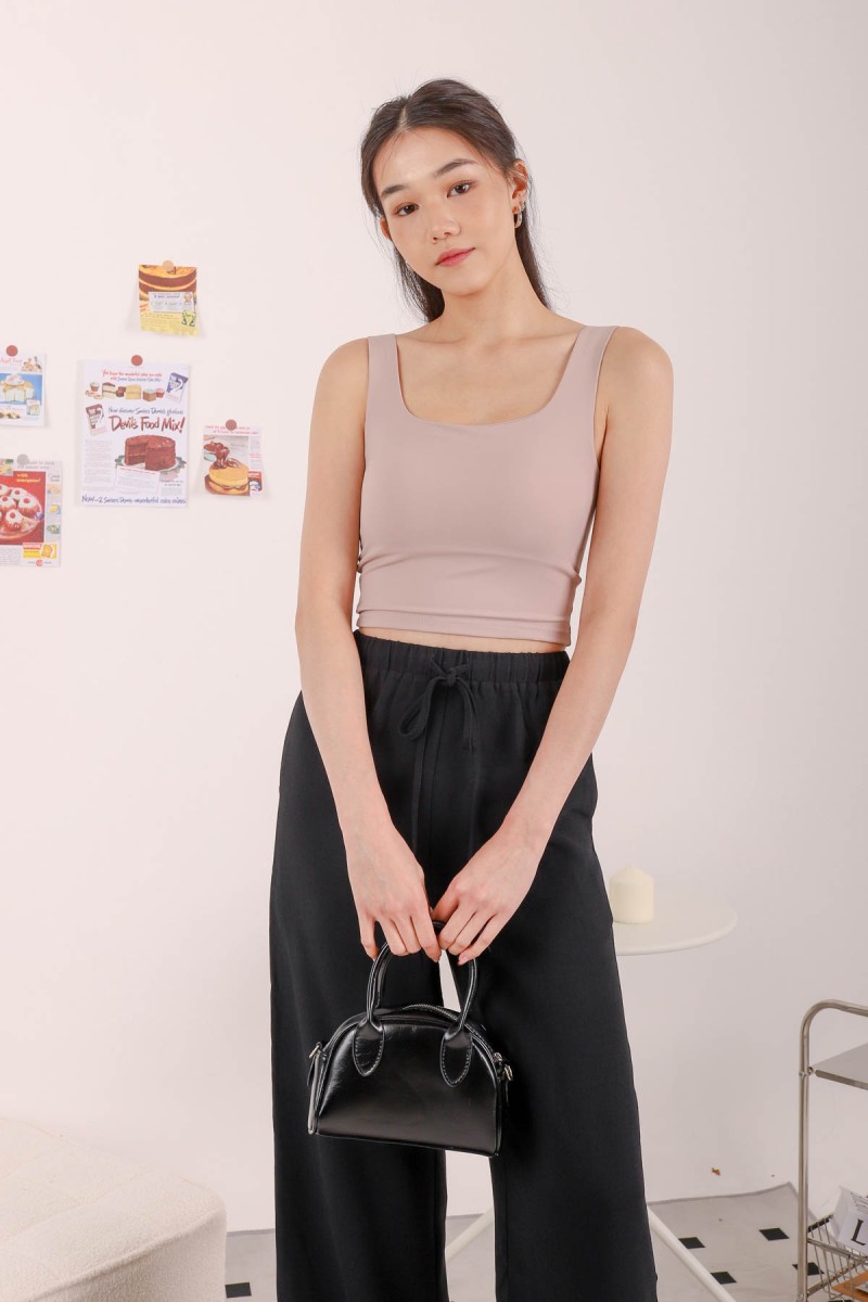 RESTOCK4: Icon Square Neck Padded Top in Dark Taupe
