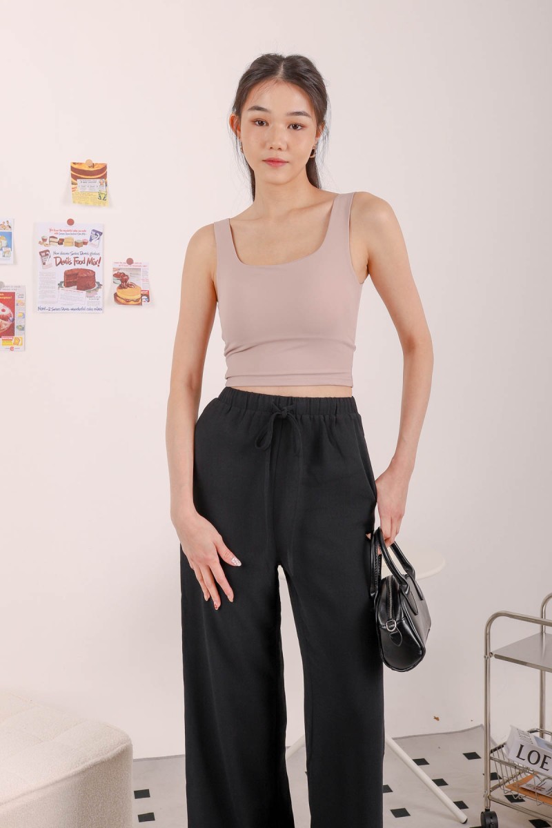 RESTOCK4: Icon Square Neck Padded Top in Dark Taupe