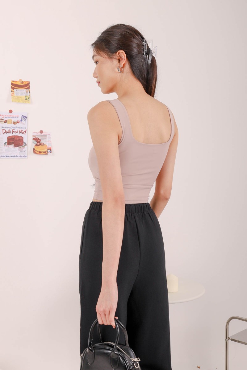 RESTOCK4: Icon Square Neck Padded Top in Dark Taupe