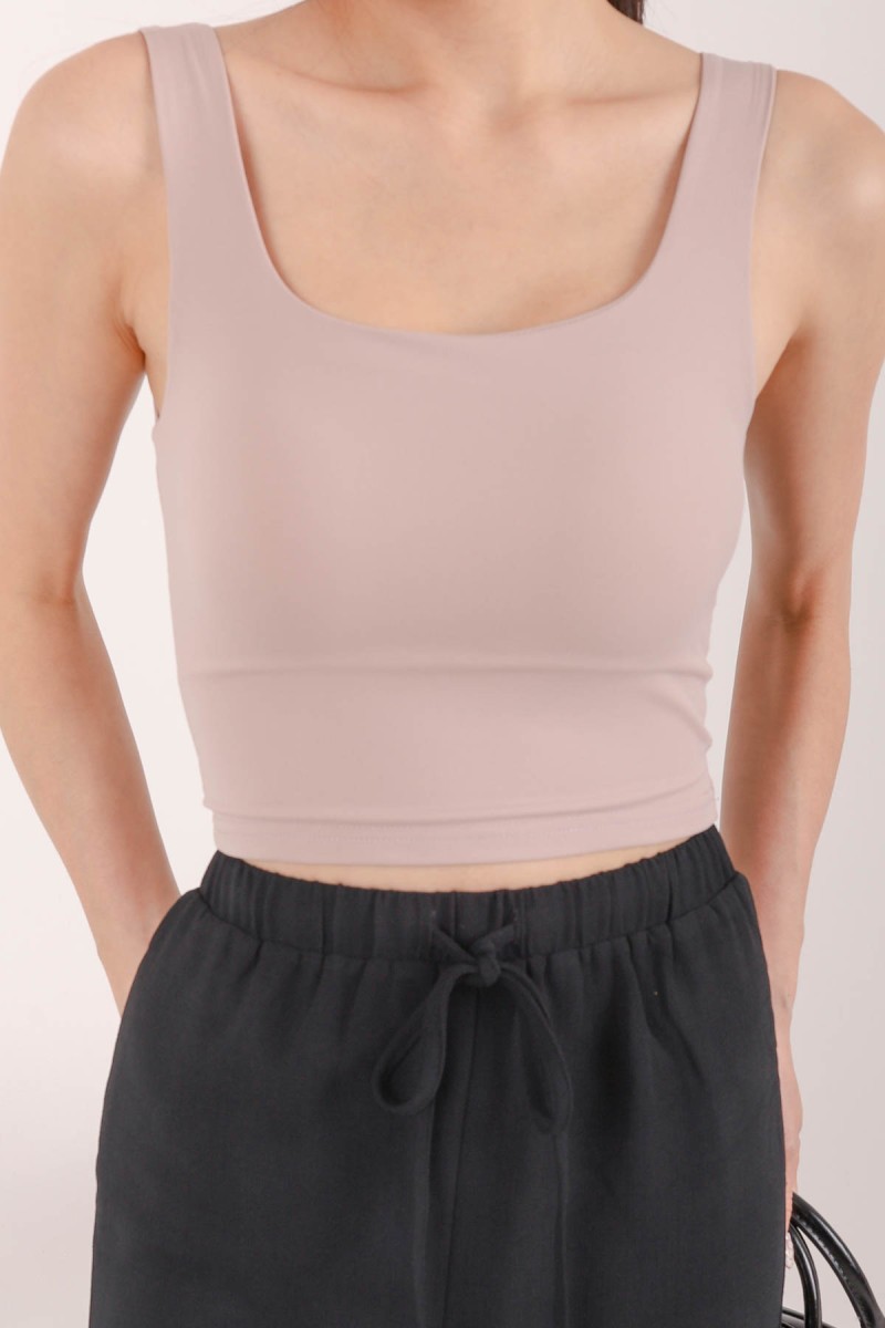 RESTOCK4: Icon Square Neck Padded Top in Dark Taupe