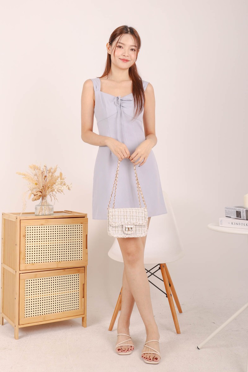 Aisha Ribbon Front Dress in Baby Blue