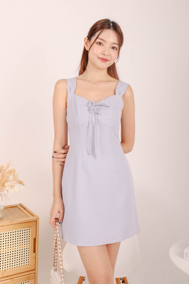 Aisha Ribbon Front Dress in Baby Blue