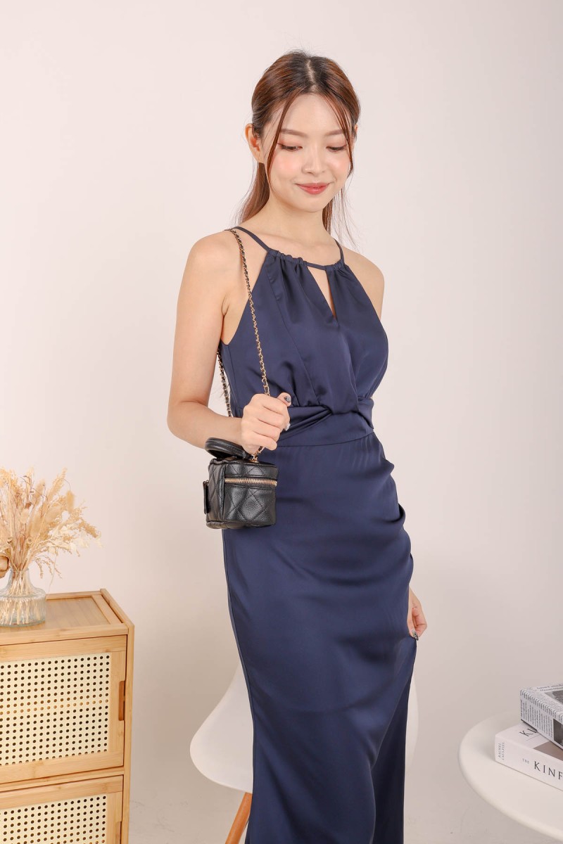 Laudya Satin Maxi Dress in Navy