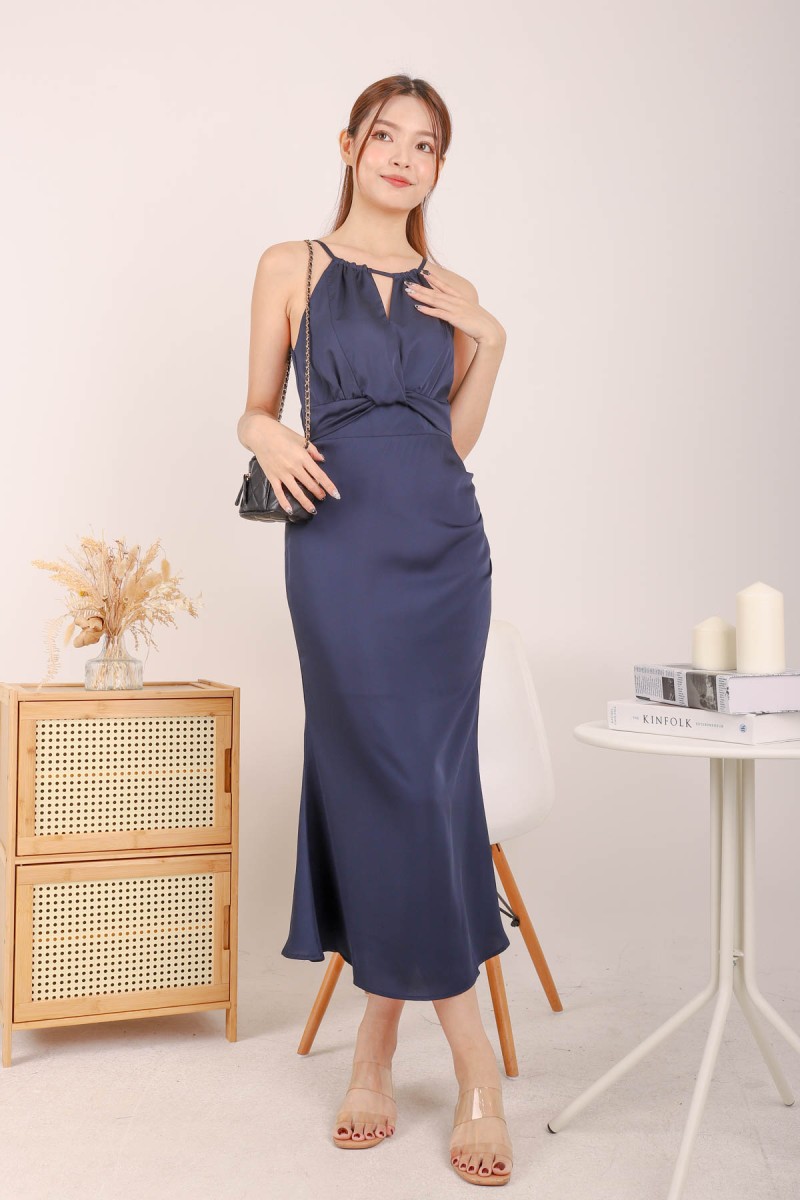 Laudya Satin Maxi Dress in Navy