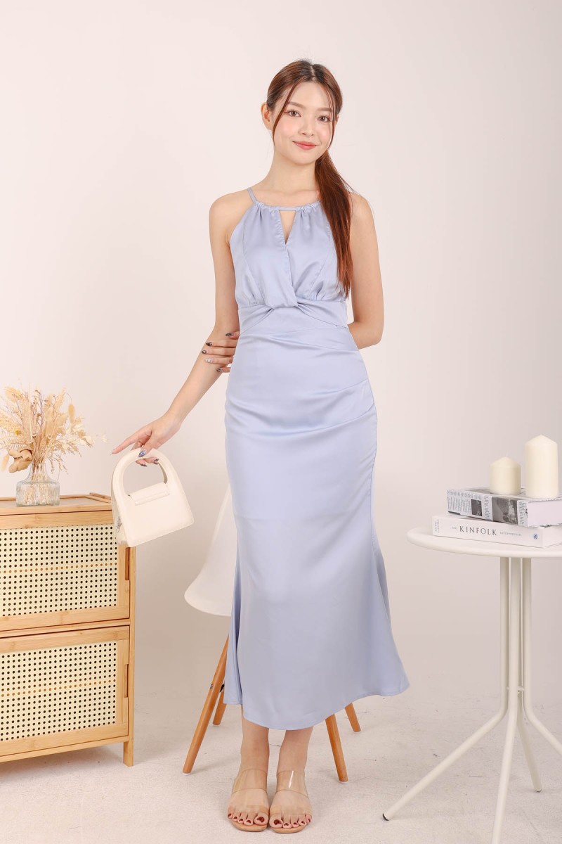 Laudya Satin Maxi Dress in Blue