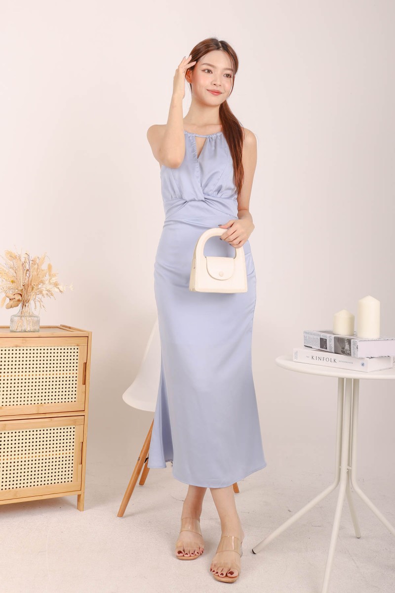 Laudya Satin Maxi Dress in Blue