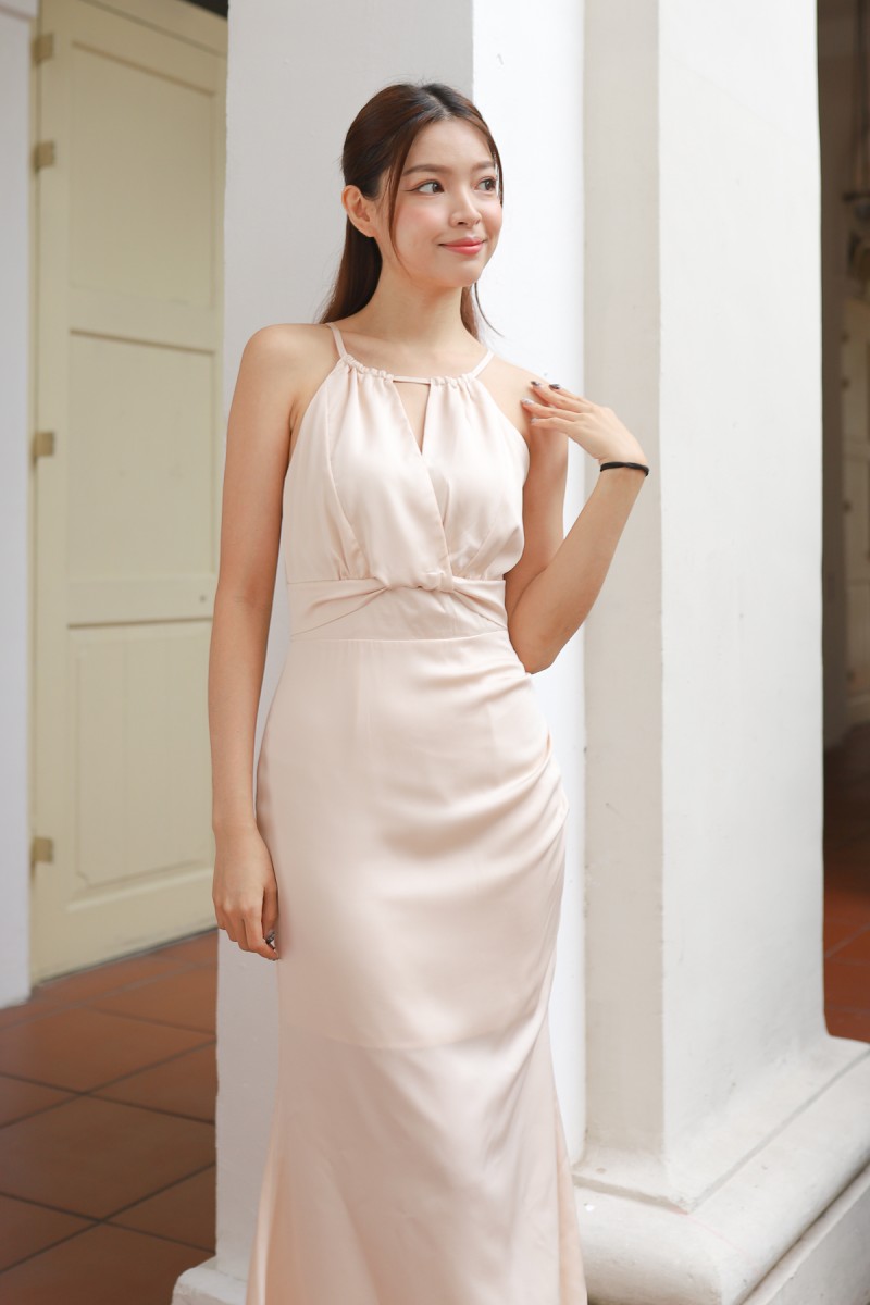 Laudya Satin Maxi Dress in Cream