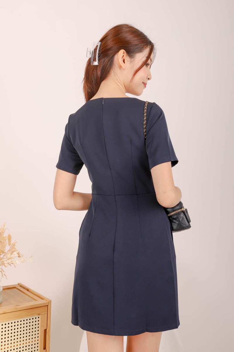 Nelia Button Down Dress in Navy