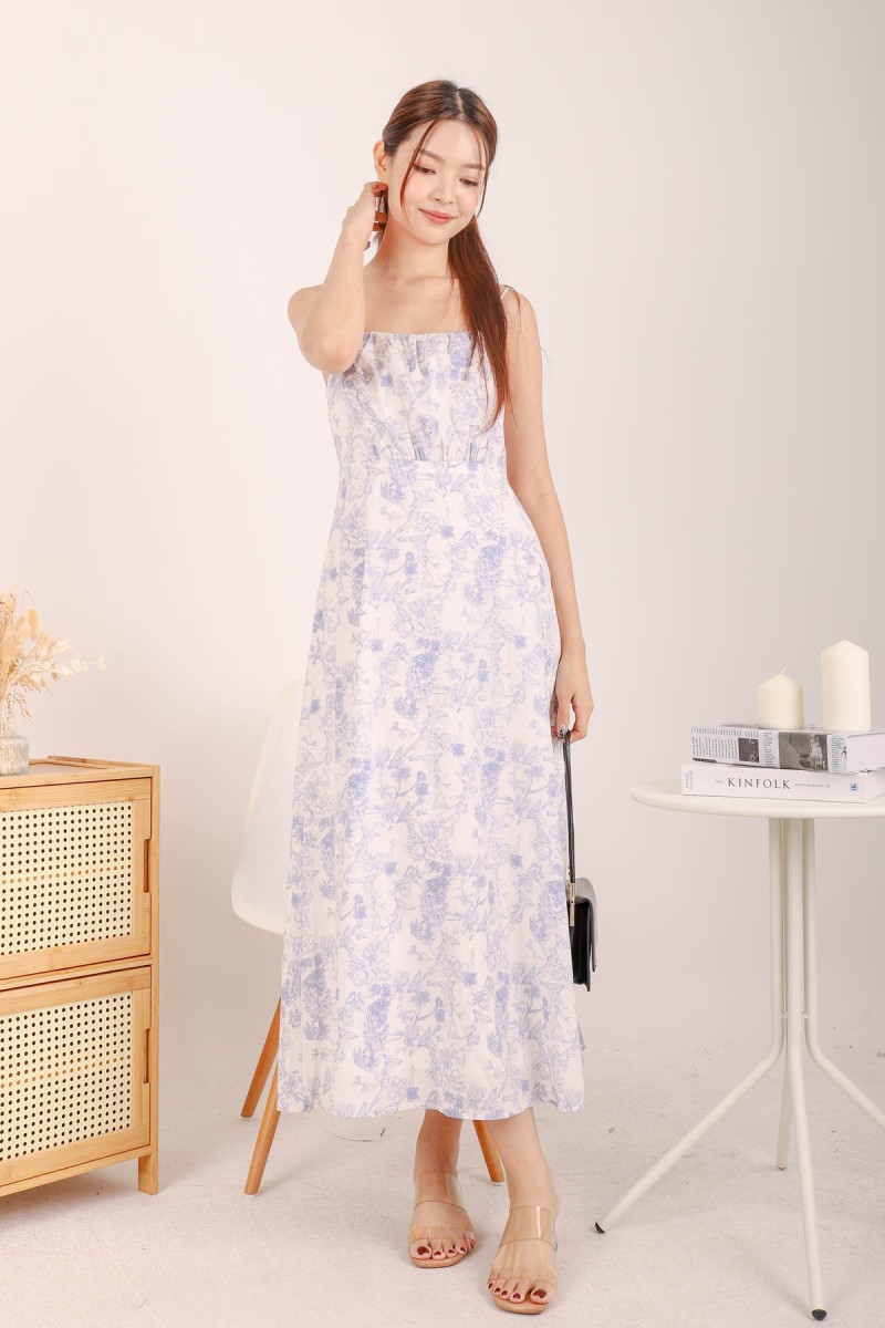 Aleena Maxi Floral Print Dress in Blue