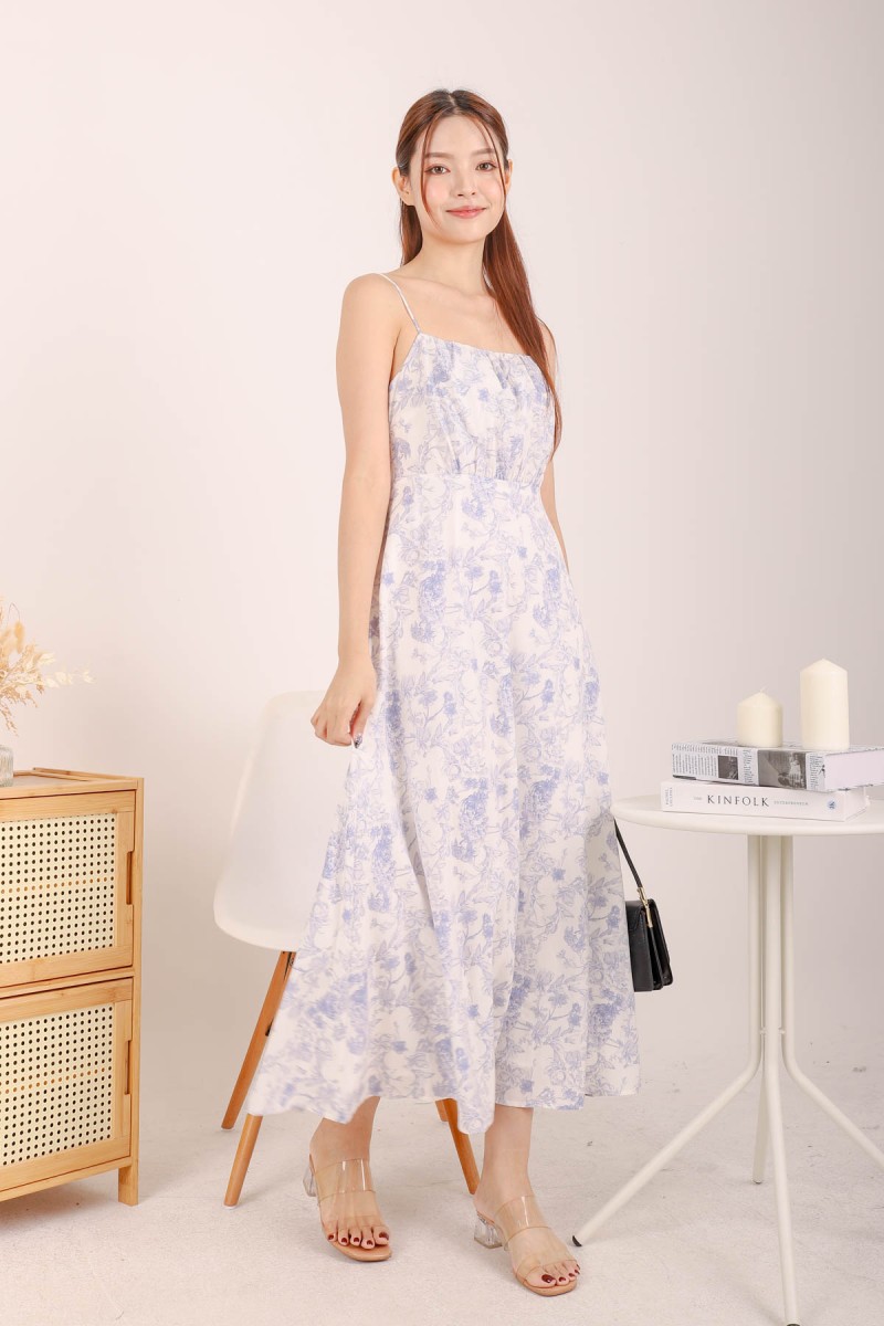 Aleena Maxi Floral Print Dress in Blue