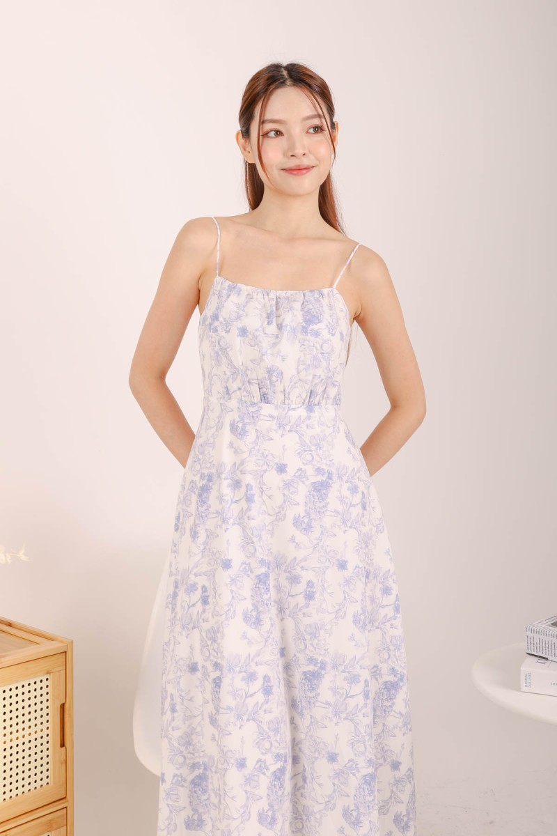 Aleena Maxi Floral Print Dress in Blue