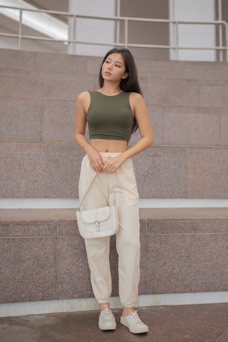 RESTOCK: Kinetic Padded Scoop Back Top in Olive