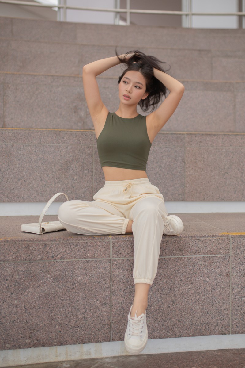 RESTOCK: Kinetic Padded Scoop Back Top in Olive