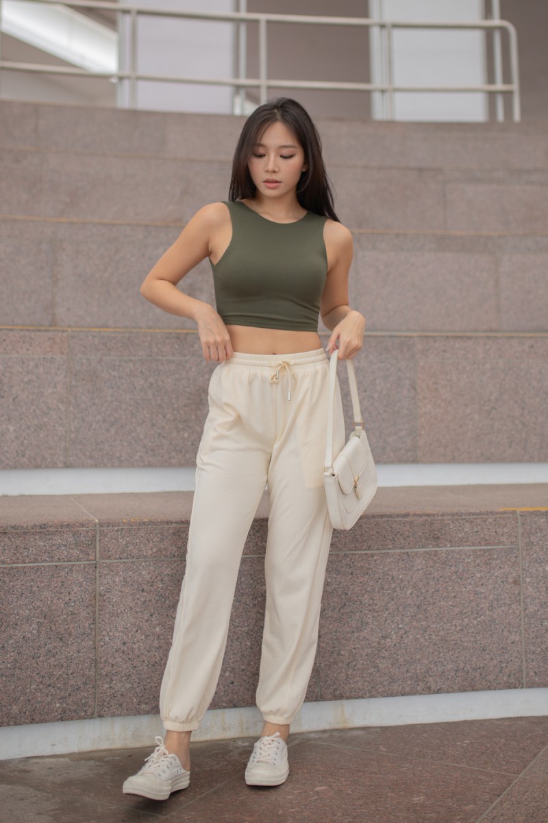 RESTOCK: Kinetic Padded Scoop Back Top in Olive