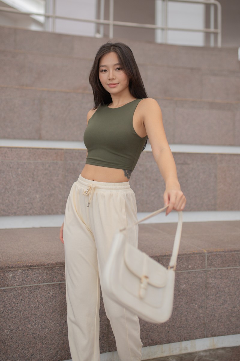 RESTOCK: Kinetic Padded Scoop Back Top in Olive