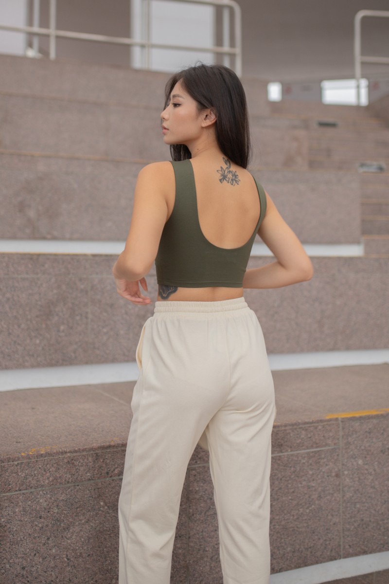 RESTOCK: Kinetic Padded Scoop Back Top in Olive