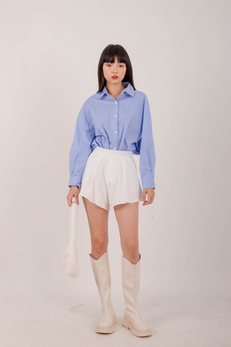 RESTOCK4: Erin Pleated Flare Shorts in White
