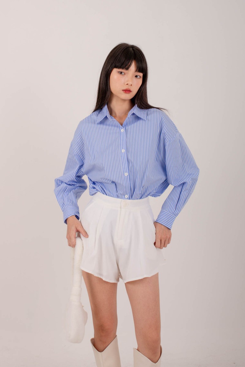 RESTOCK4: Erin Pleated Flare Shorts in White