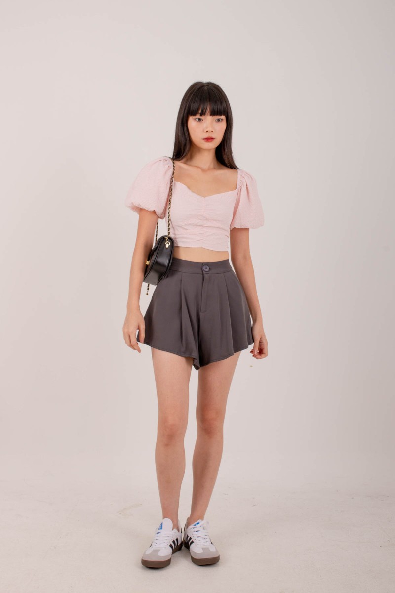 RESTOCK: Erin Pleated Flare Shorts in Graphite