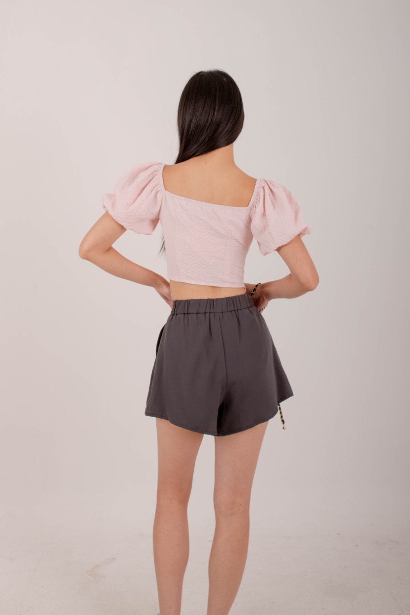 RESTOCK: Erin Pleated Flare Shorts in Graphite