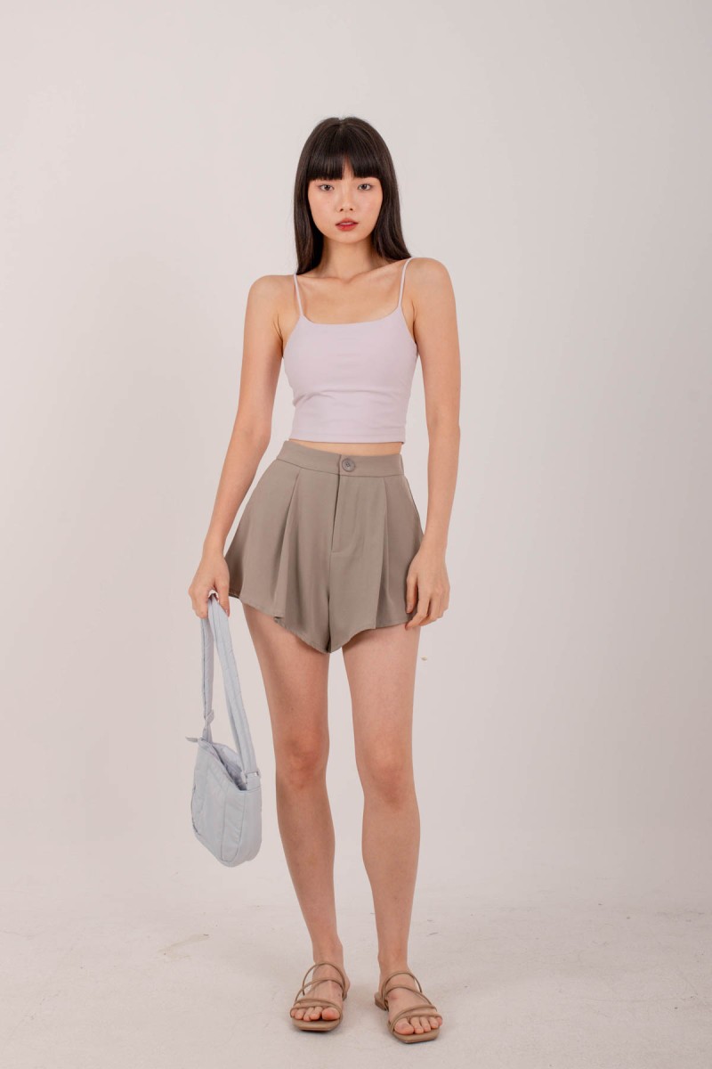 RESTOCK4: Erin Pleated Flare Shorts in Ash Taupe