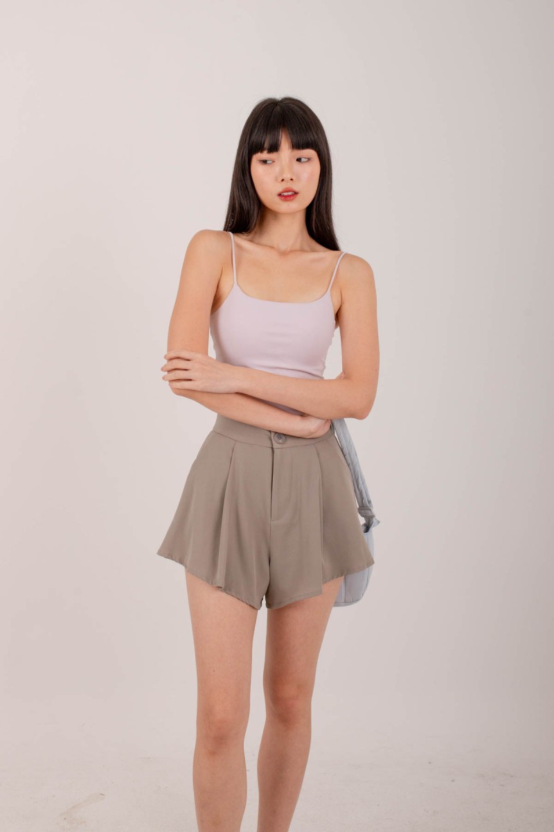 RESTOCK2: Erin Pleated Flare Shorts in Ash Taupe