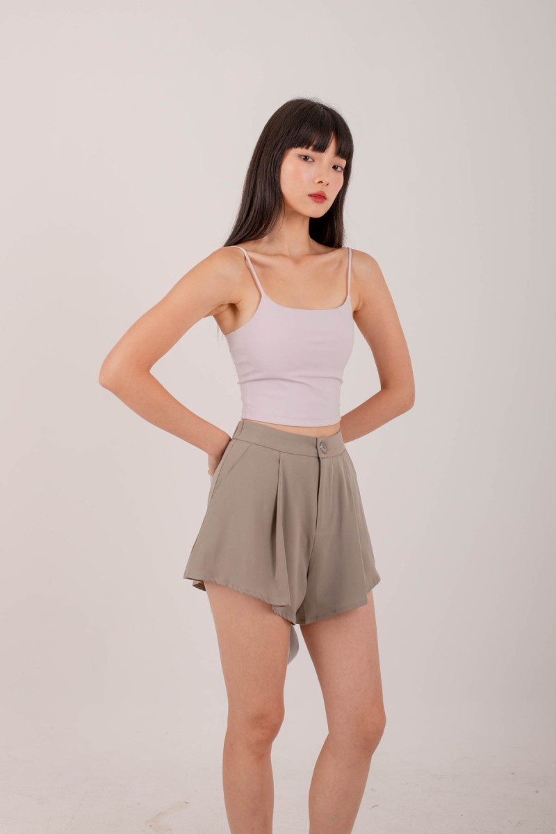 RESTOCK4: Erin Pleated Flare Shorts in Ash Taupe