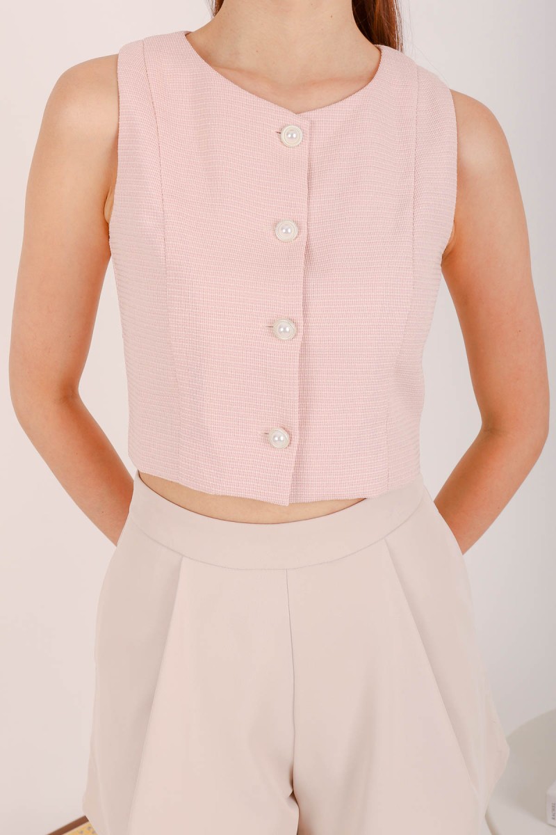 Karen Button Vest Top in Pink