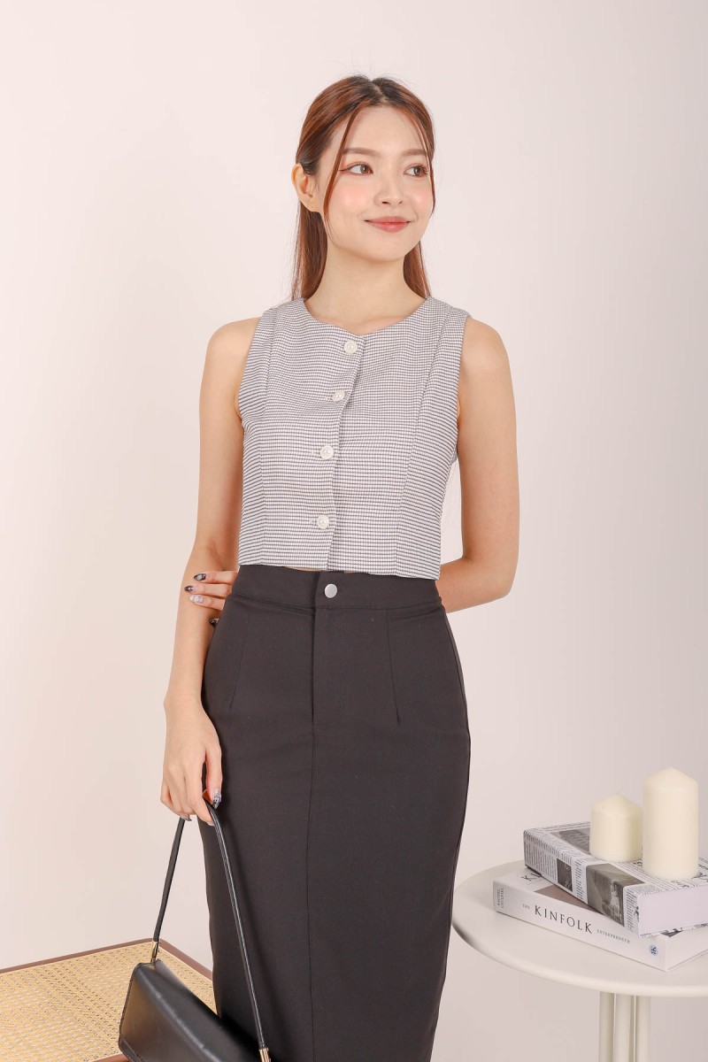 Karen Button Vest Top in Black