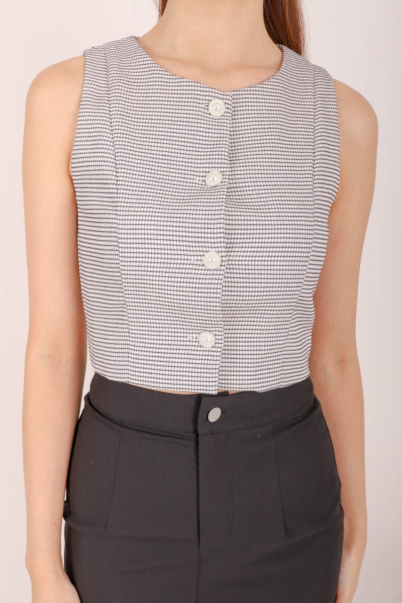 Karen Button Vest Top in Black