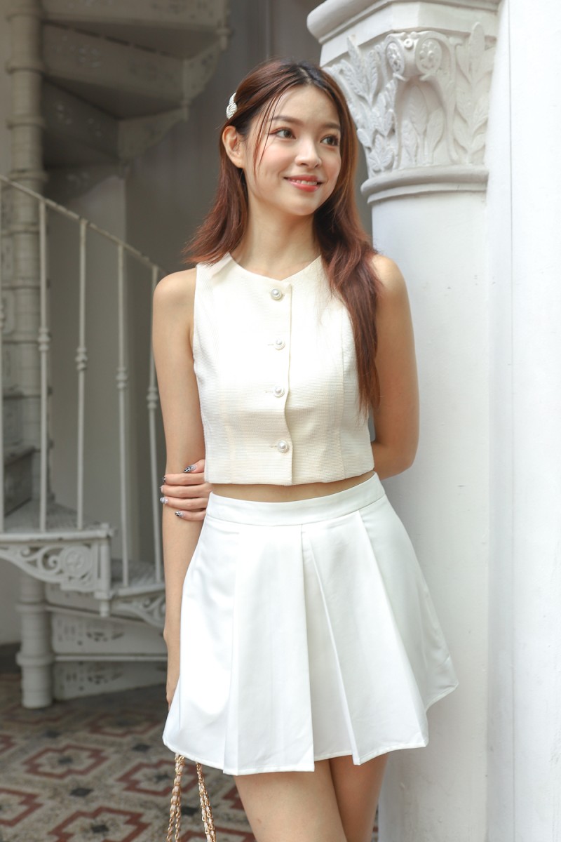 Karen Button Vest Top in Cream