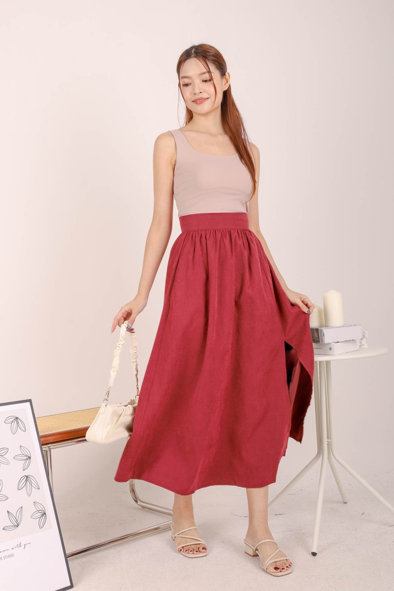RESTOCK: Elicia Maxi Skirt in Wine