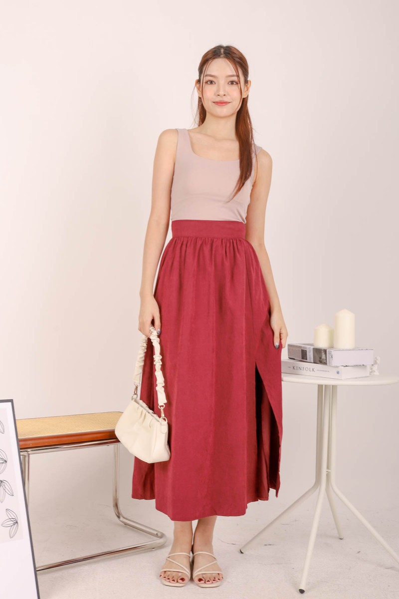 RESTOCK: Elicia Maxi Skirt in Wine