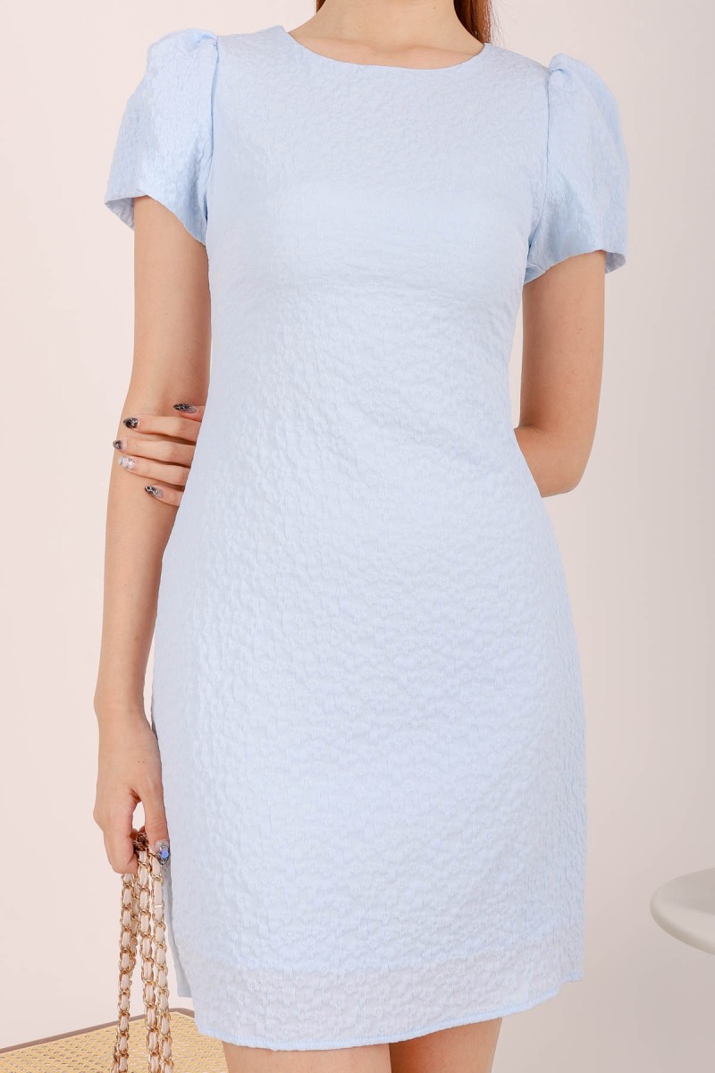 Shelly Puff Sleeved Dress in Blue