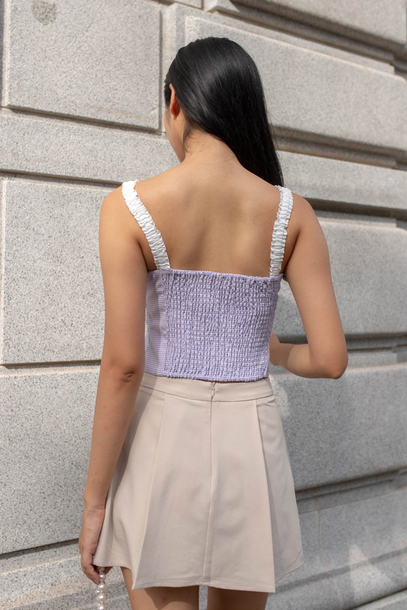 Bibi Houndstooth Ribbon Top in Lilac