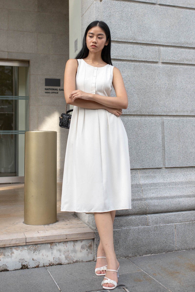 Lennon Button Down Dress in Cream