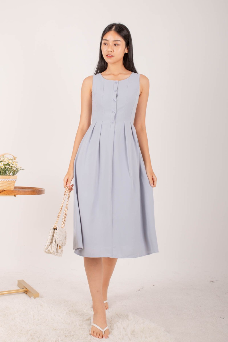 Lennon Button Down Dress in Blue