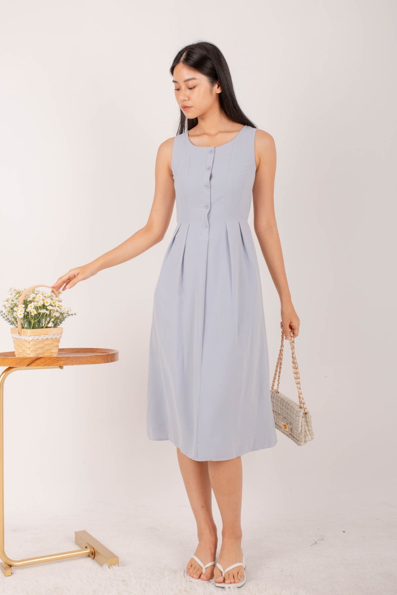 Lennon Button Down Dress in Blue