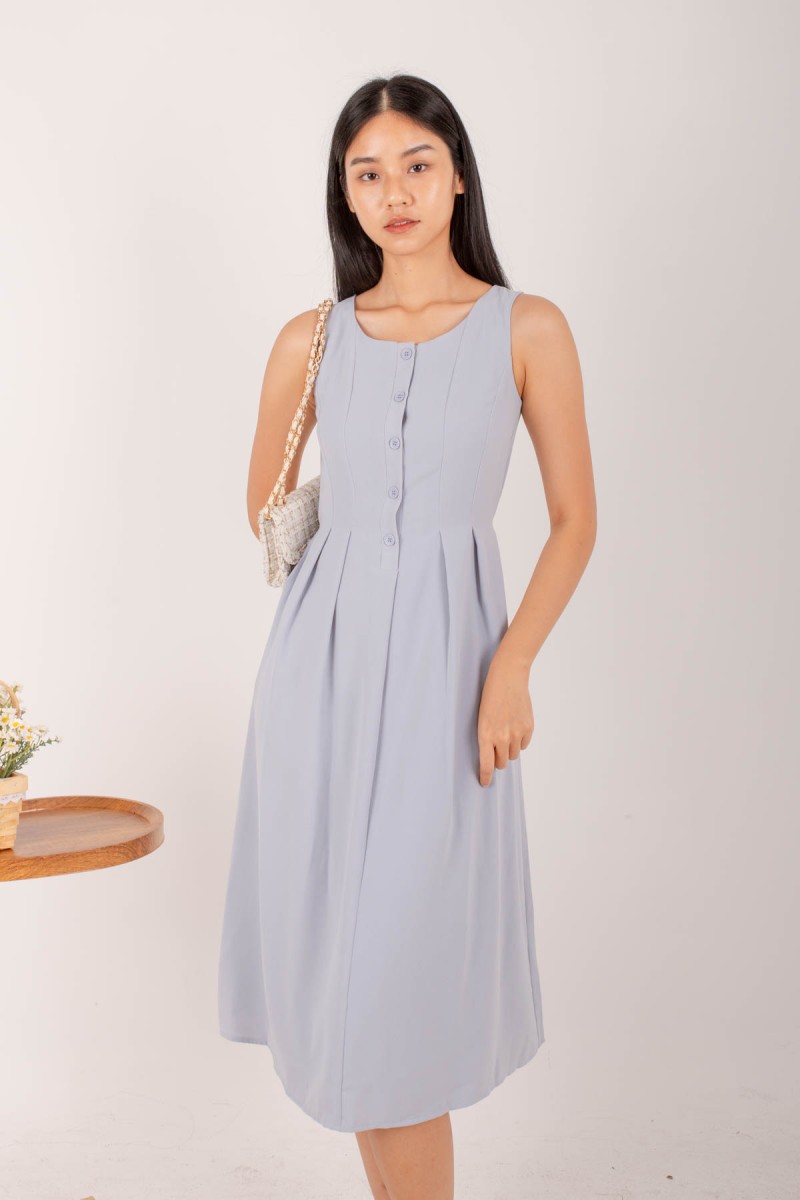 Lennon Button Down Dress in Blue