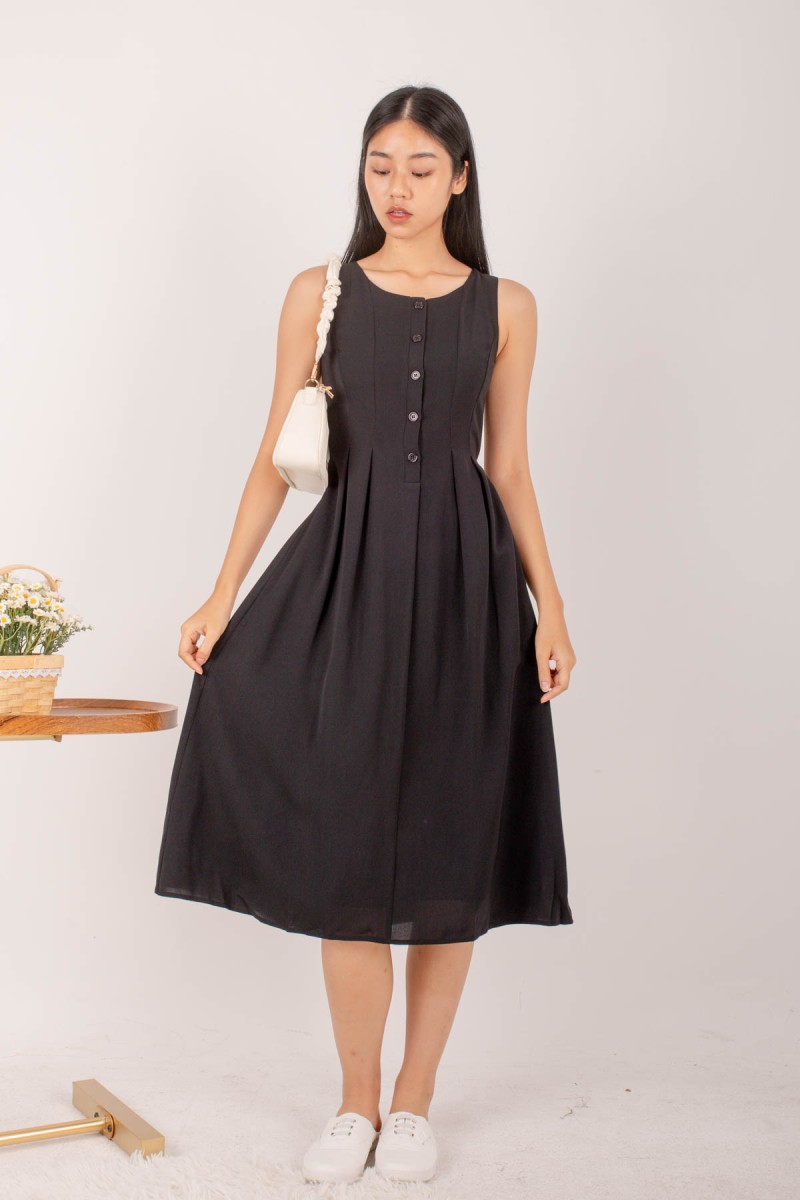 Lennon Button Down Dress in Black