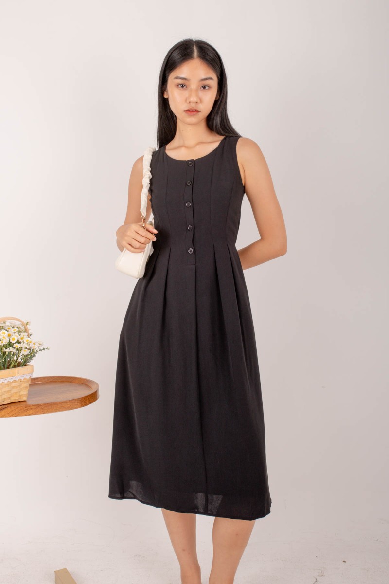 Lennon Button Down Dress in Black